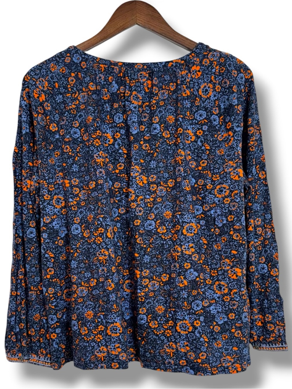 J Jill Blue Orange Floral Embroidered Split Neck Blouse Top Women XL Modal Blend - Picture 2 of 7
